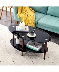 Streamdale Furniture Modern 3-Layer Glass Coffee Table with Oak Wood Legs