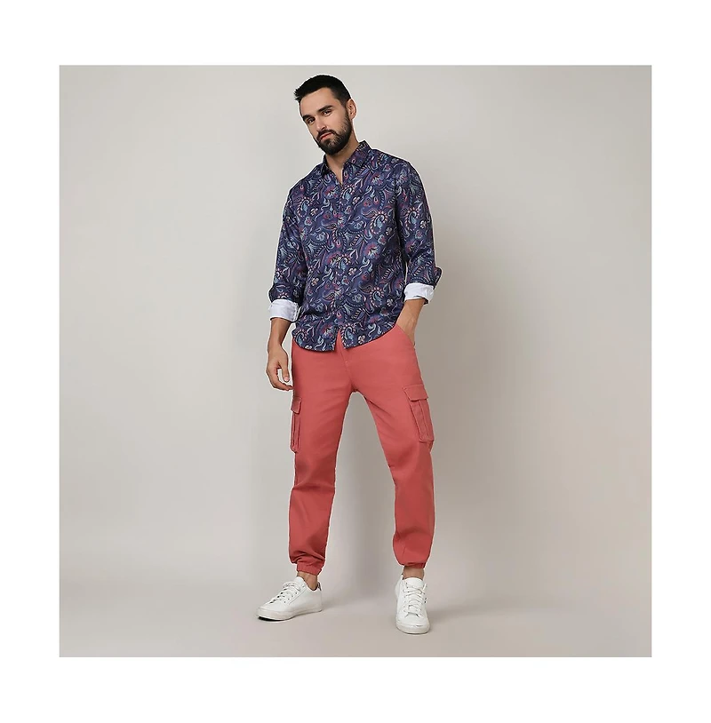 Campus Sutra Men's Navy Blue Paisley Shirt