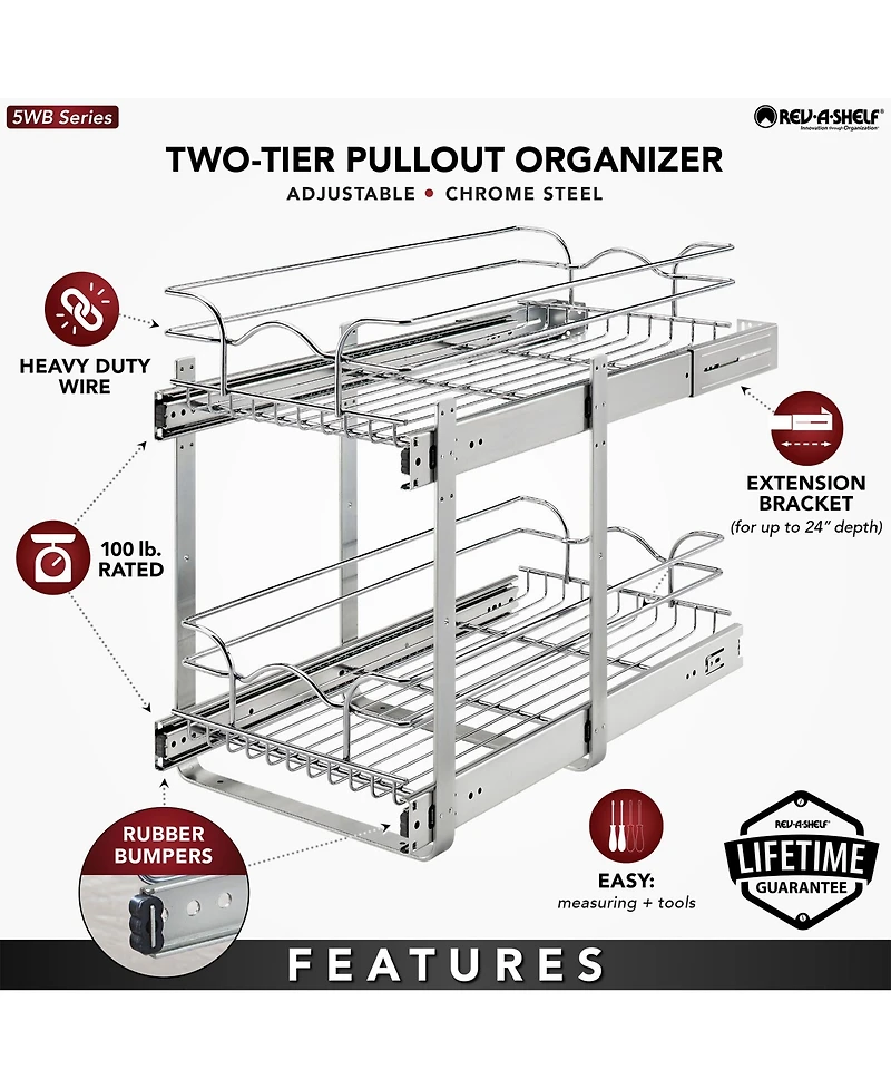 Rev-a-Shelf Kitchen Cabinet Pull Out Shelf Organizer, 12 x 22 In, 5WB2-1222CR-1