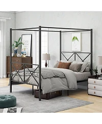 Simplie Fun Metal Canopy Bed Frame, Platform Bed Frame With X Shaped Frame Full