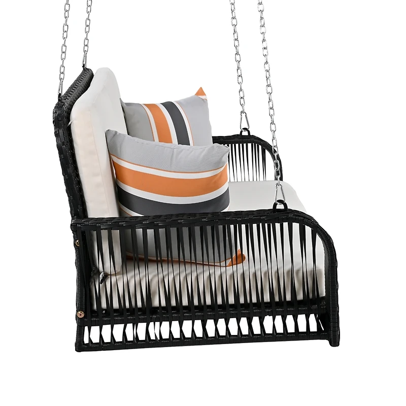 Streamdale White and Gray 2-Seater Wicker Porch Swing