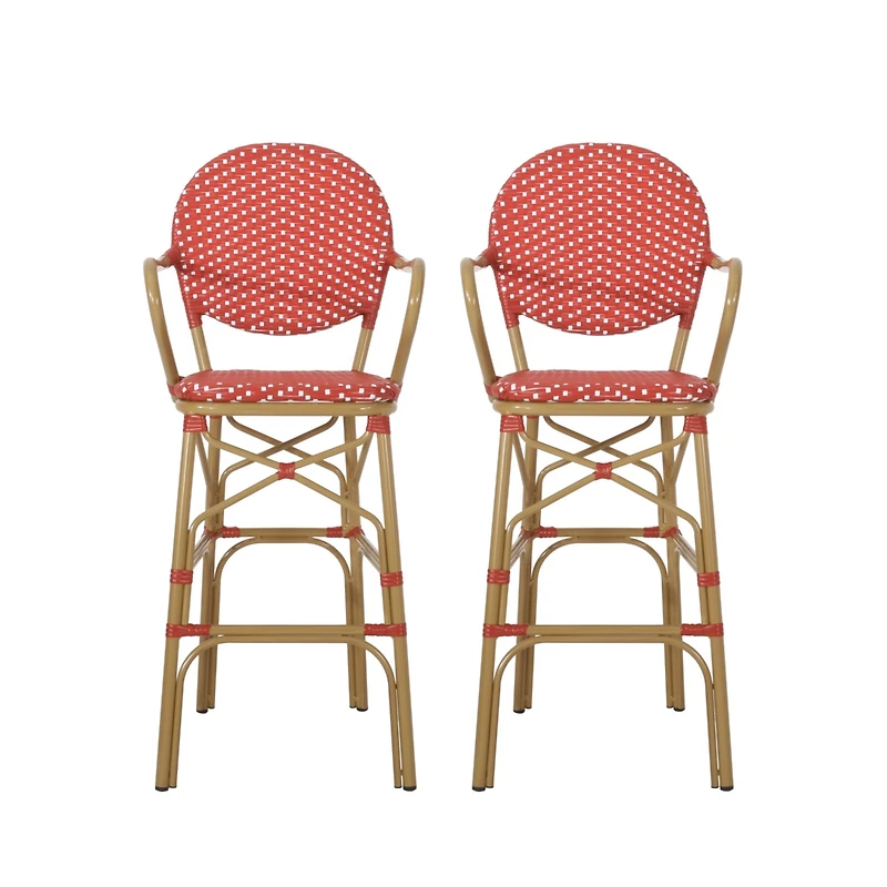 Streamdale Parisian-Inspired Aluminum Barstools with Woven Wicker
