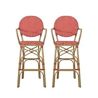 Streamdale Parisian-Inspired Aluminum Barstools with Woven Wicker