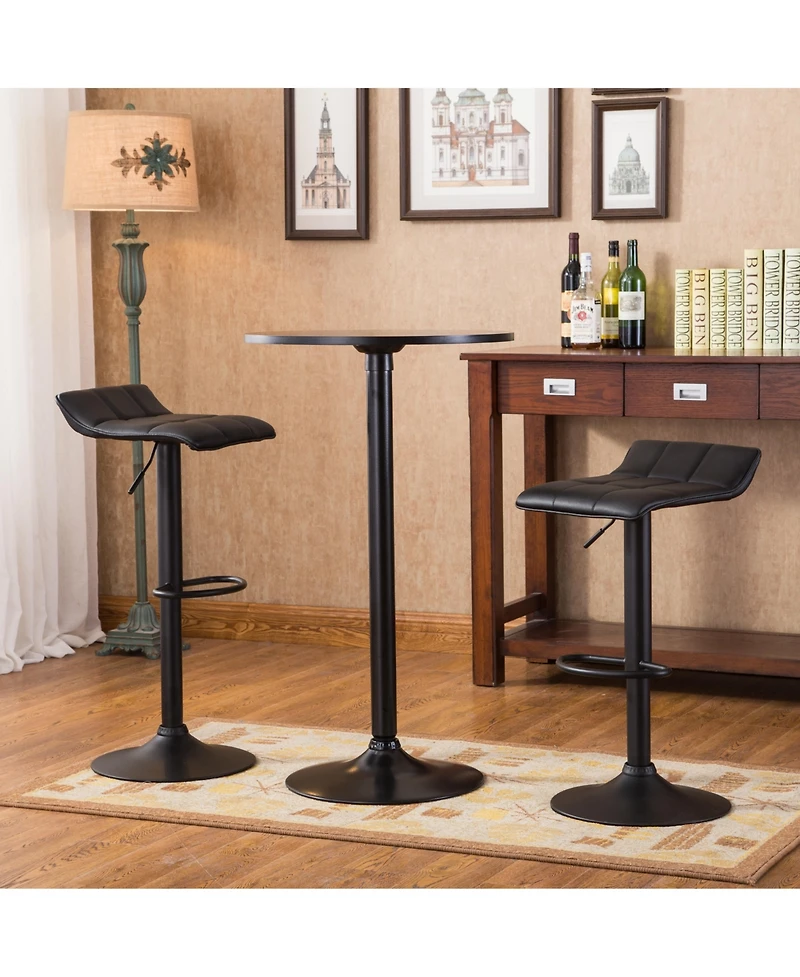 Streamdale Furniture Belham Black Round Metal Bar Table with 2 Swivel Bonded Leather Adj Stools