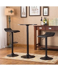 Streamdale Furniture Belham Black Round Metal Bar Table with 2 Swivel Bonded Leather Adj Stools
