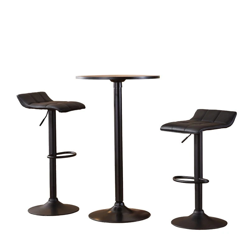 Streamdale Furniture Belham Black Round Metal Bar Table with 2 Swivel Bonded Leather Adj Stools