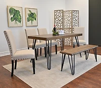 Streamdale Amisos 6-Piece Dining Set Hairpin Table, 4 Chairs, Bench (Tan)