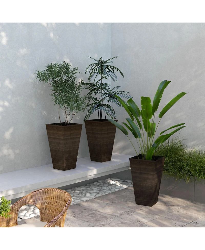 Elegant Stackable Wood-Look Outdoor Planters (Set of 3)