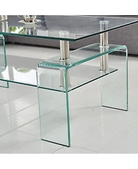 Streamdale Furniture Modern Tempered Glass Coffee Table with 2 Tiers for Living Room Decor