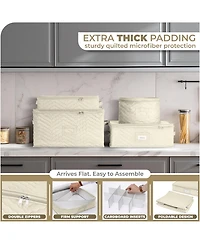 Sorbus Quilted China Platter Storage Case with Handles & Felt Dividers (Beige)