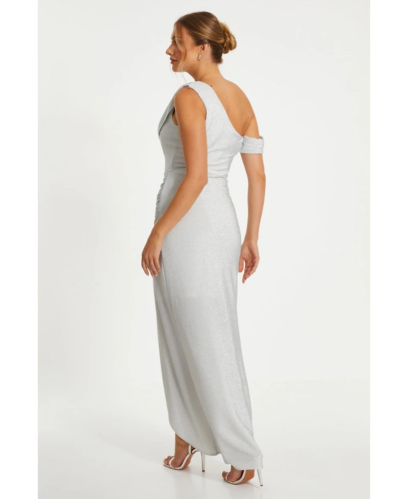 Quiz Women's Stretch Shimmer Cowl Wrap Maxi Dress