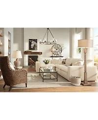 Franklin Iron Works Hugo Modern Mid Century Table Lamp 28 1/2" Tall Whitewashed Column with Usb Charging Port Oatmeal Drum Shade for Living Room