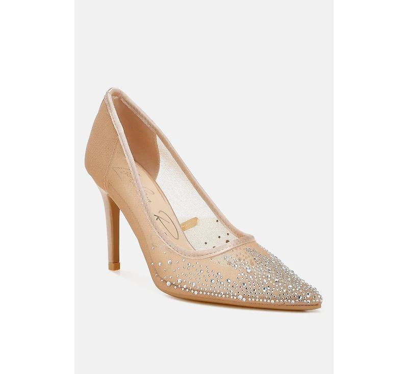High Ball Mesh Rhinestone Stiletto Pumps