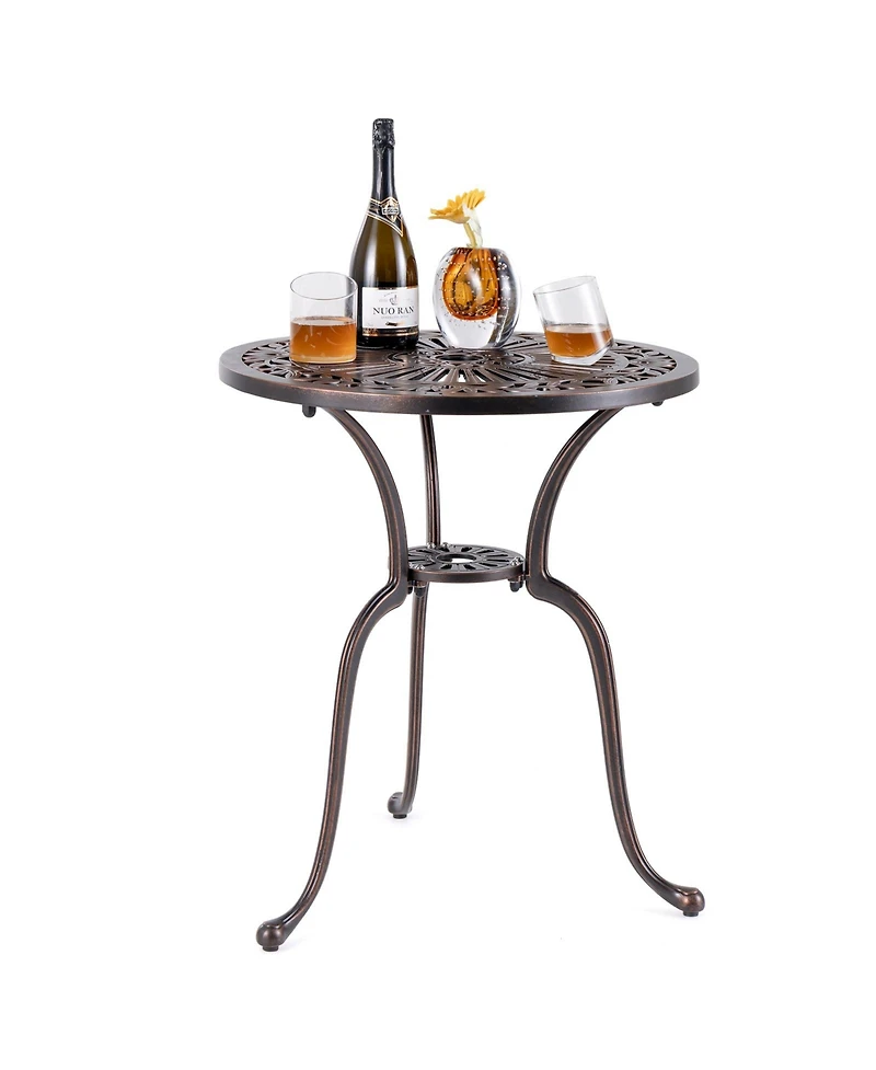 Slickblue 24 Inch Round Cast Aluminum Table Patio Dining Bistro Table with 2 Inch Umbrella Hole-Copper