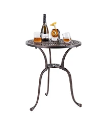 Slickblue 24 Inch Round Cast Aluminum Table Patio Dining Bistro Table with 2 Inch Umbrella Hole-Copper