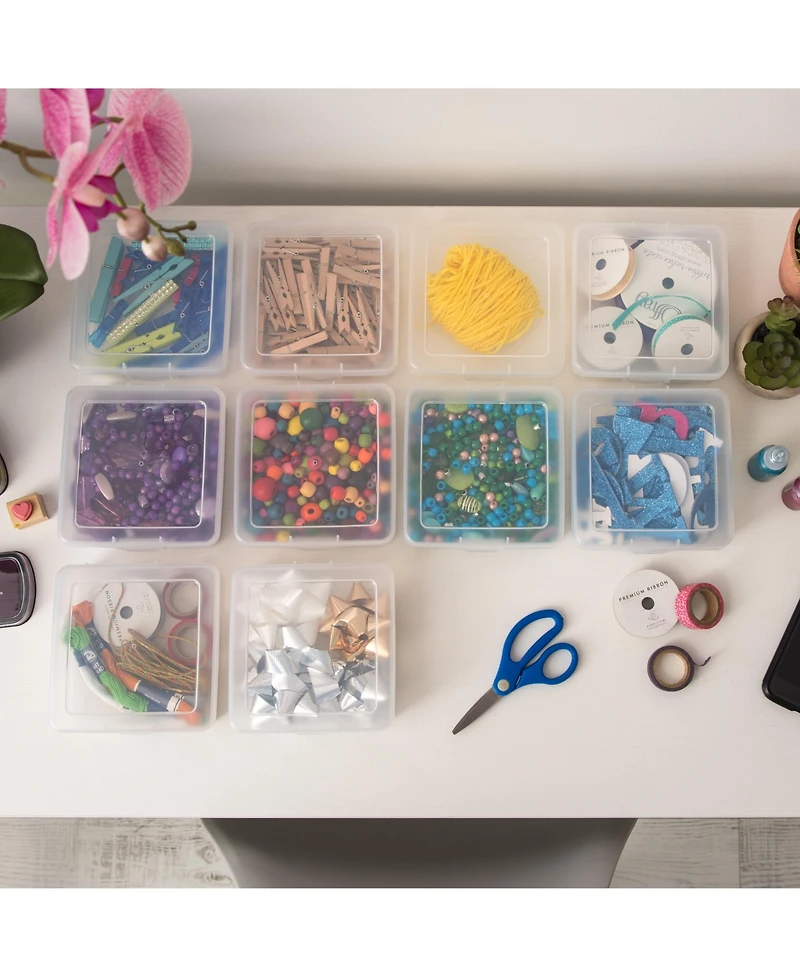 Iris 10 Pack Small Plastic Hobby Art Craft Supply Organizer Storage Containers with Latching Lid