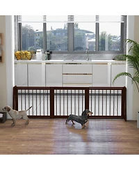 PawHut Freestanding Pet Gate with Retractable Length, 28"-75", Brown