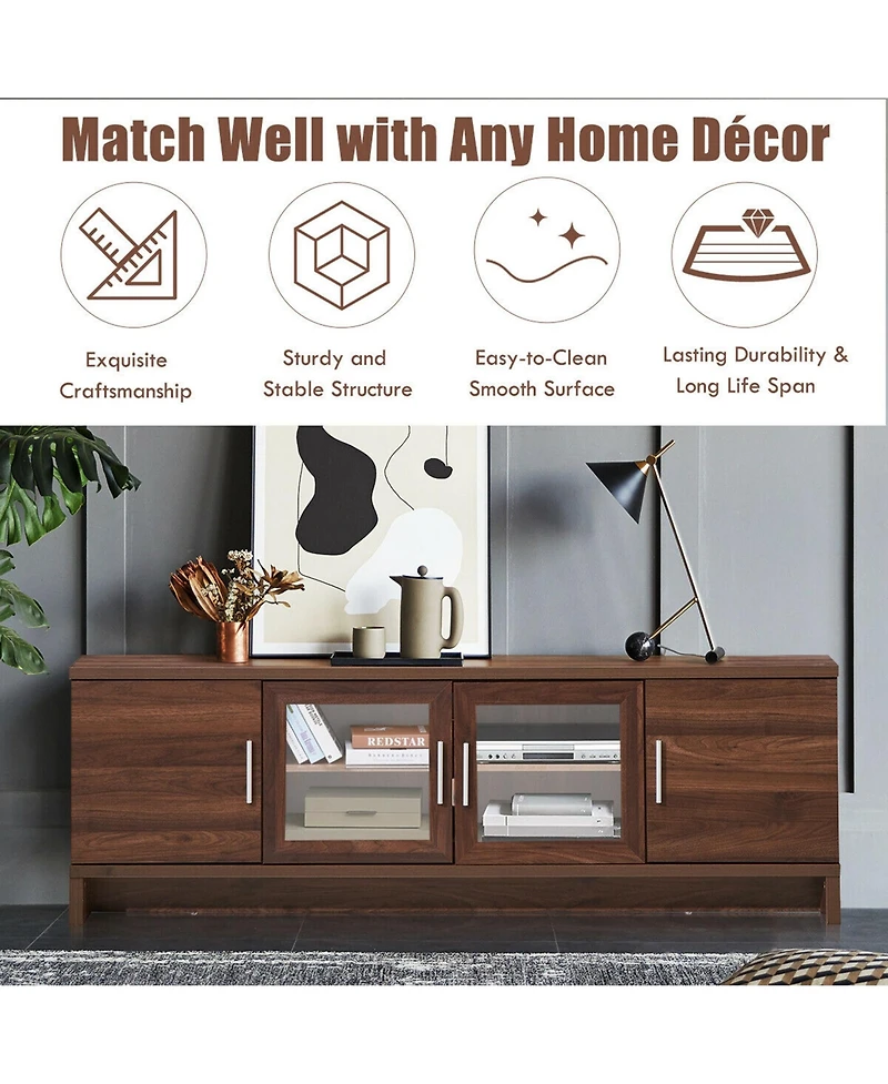 Gymax Tv Stand Media Entertainment Center for Tv's up to 70'' w/ Storage Cabinet Walnut