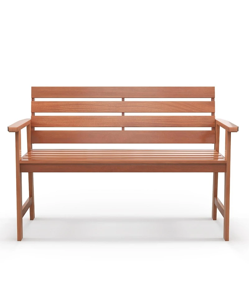 Sugift Patio Solid Wood Bench Wood 2-Seat Chair with Breathable Slatted Seat & Inclined Backrest