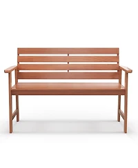Sugift Patio Solid Wood Bench Wood 2-Seat Chair with Breathable Slatted Seat & Inclined Backrest