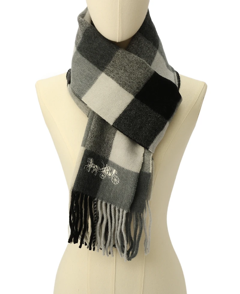 Coach Women's Wool Checkered Fringe-Trim Scarf