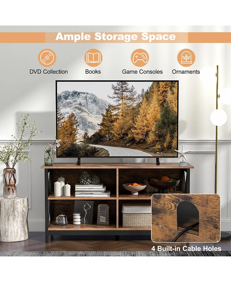 Gymax Tv Stand for TVs up to 55'' Entertainment Center w/ Storage Shelves Rustic Brown