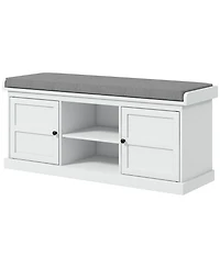 Homcom Storage Shoe Bench with Cushion, 2 Cabinets for Entryway, White