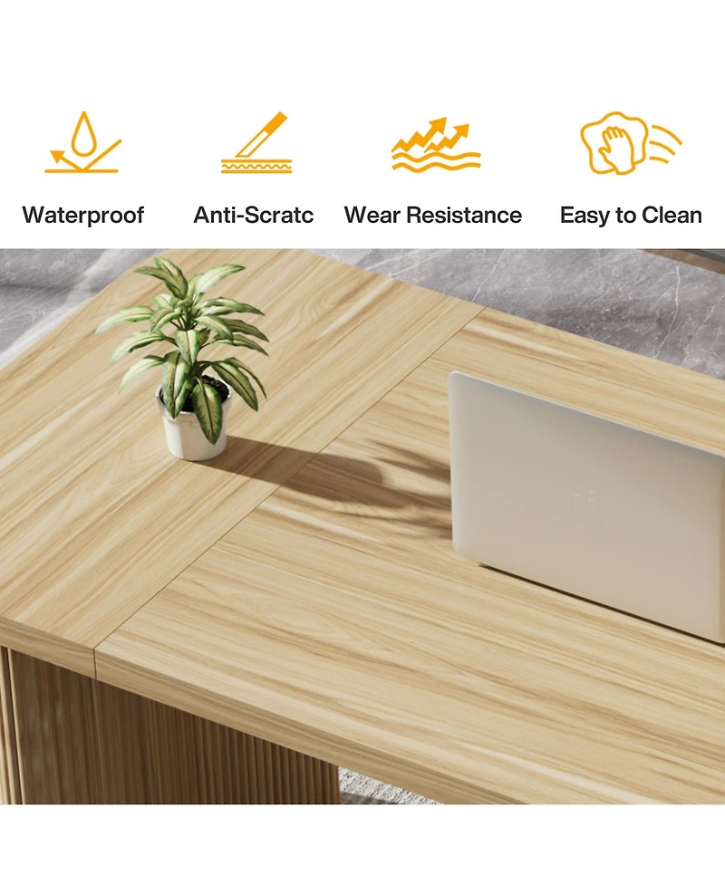Tribesigns 62" Executive Desk, Large Computer Office Desk with Double Pedestal, Modern Simple Style Natural Wood Top Rectangle Writing Desk