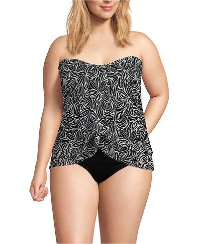 Lands' End Women's Plus Chlorine Resistant Mesh Bandeau High Leg Fauxkini One Piece Swimsuit