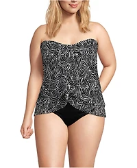 Lands' End Women's Plus Chlorine Resistant Mesh Bandeau High Leg Fauxkini One Piece Swimsuit