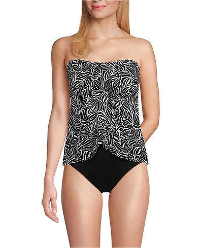 Lands' End Women's Chlorine Resistant Mesh Bandeau High Leg Fauxkini One Piece Swimsuit