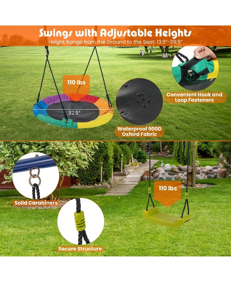 Sugift 4-in-1 Heavy-Duty Metal Playset with Slide and Basketball Hoop
