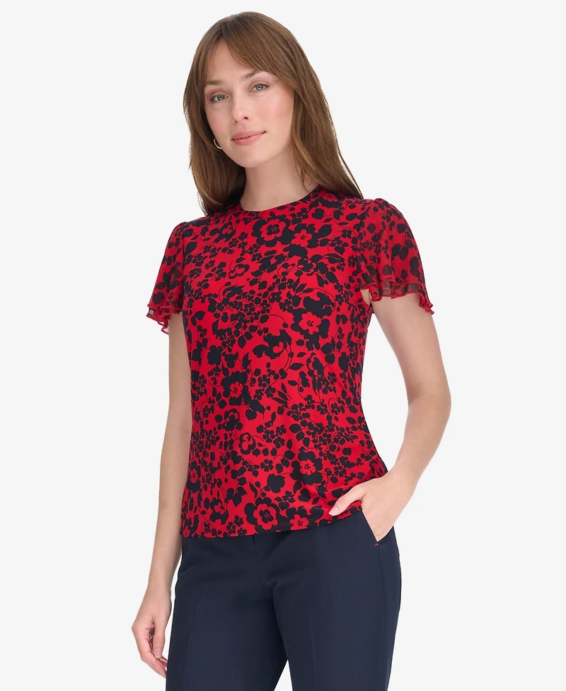 Tommy Hilfiger Women's Short Sleeve Blouse with Butterfly Sleeves