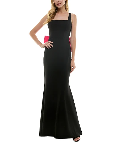 City Studios Juniors' Square-Neck Sleeveless Bow-Drape Gown