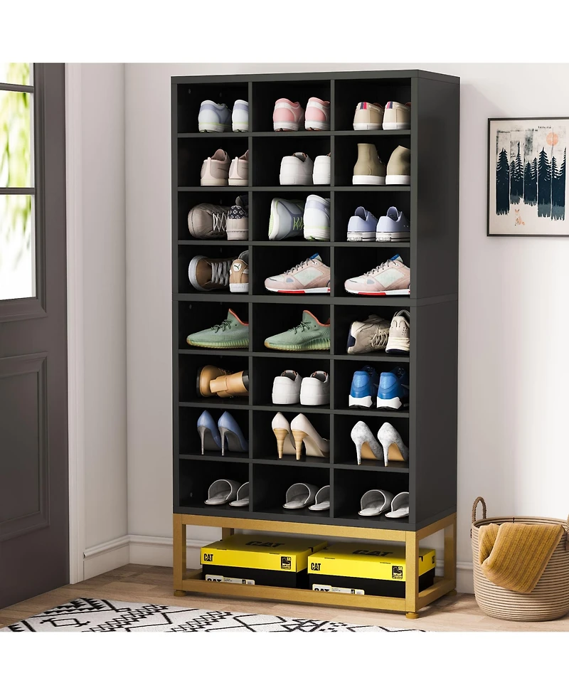 Tribesigns 8-Tier Shoe Storage Cabinet, Freestanding Wooden Shoe Rack with 24 Cubbies, Tall Shoe Organizer Rack with Adjustable Partition for Entryway