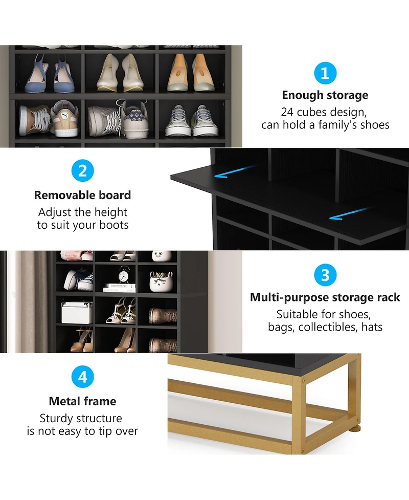 Tribesigns 8-Tier Shoe Storage Cabinet, Freestanding Wooden Shoe Rack with 24 Cubbies, Tall Shoe Organizer Rack with Adjustable Partition for Entryway