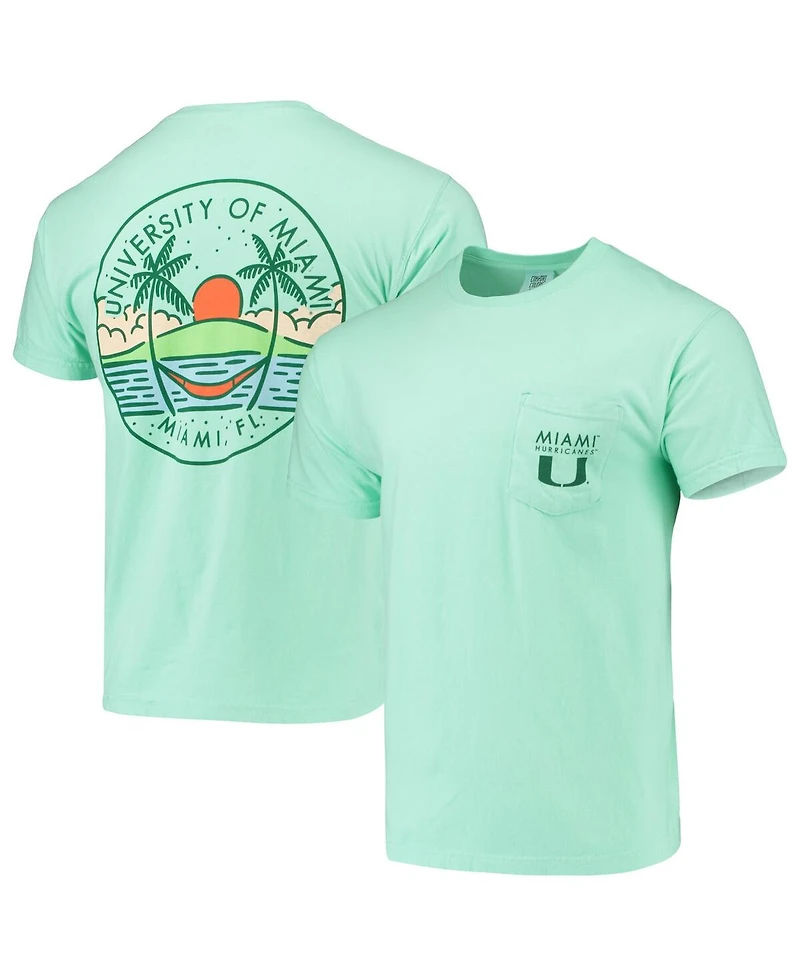 Image One Men's Mint Green Miami Hurricanes Circle Scene Comfort Colors Pocket T-Shirt