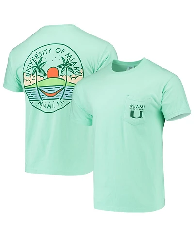 Image One Men's Mint Green Miami Hurricanes Circle Scene Comfort Colors Pocket T-Shirt