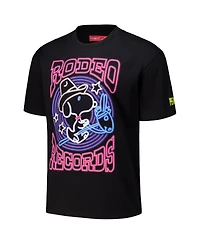 Freeze Max Men's Black Peanuts Snoopy Rodeo Loose Fit T-Shirt