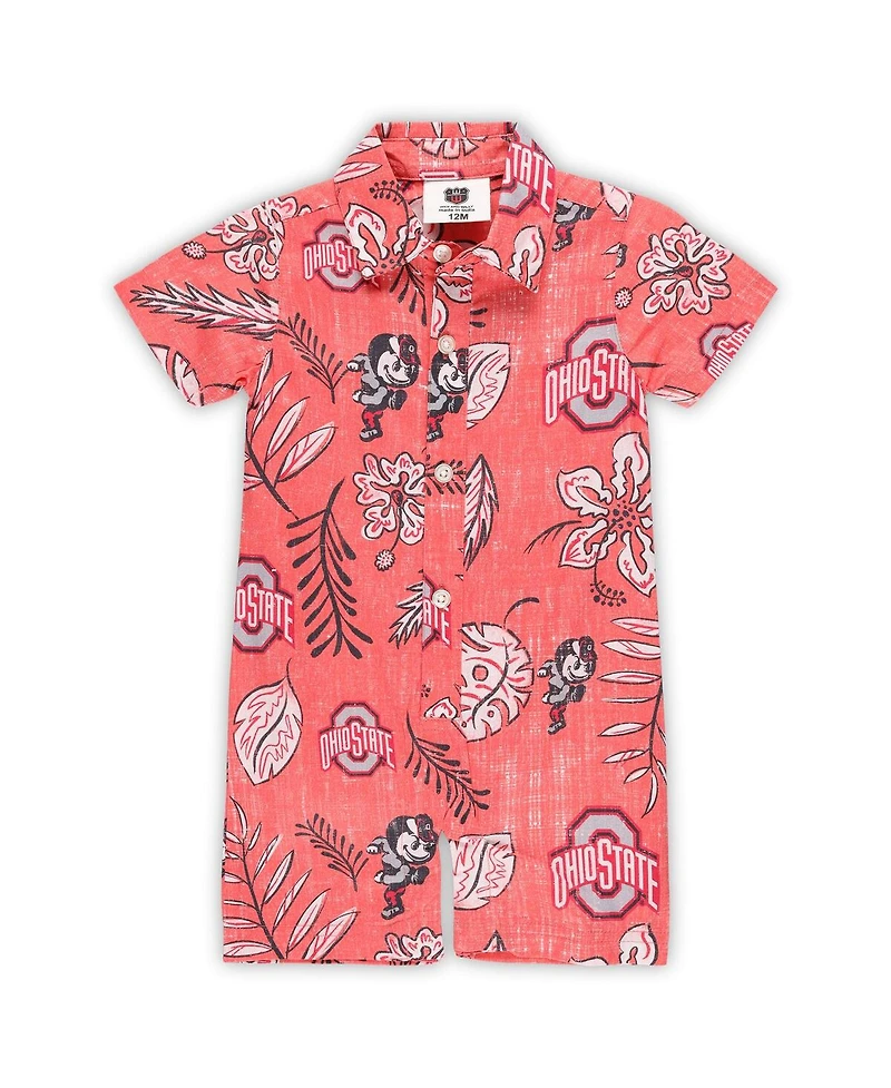 Wes & Willy Baby Boys and Girls Scarlet Ohio State Buckeyes Vintage Floral Romper