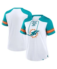 Fanatics Women's White/Aqua Miami Dolphins Foiled Primary Lace-Up T-Shirt