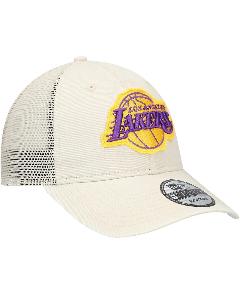 New Era Men's Cream Los Angeles Lakers Rough Edge Logo Trucker 9TWENTY Adjustable Hat