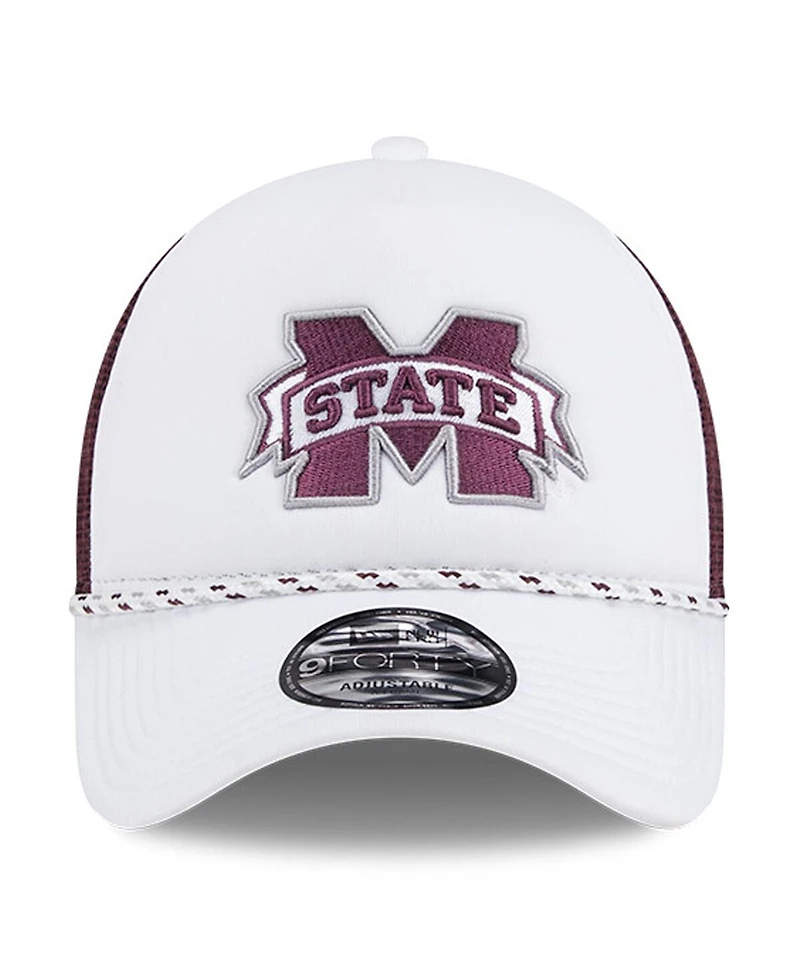 New Era Men's White/Maroon Mississippi State Bulldogs Court Sport Foam A-Frame 9FORTY Adjustable Trucker Hat
