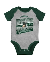 Mitchell & Ness Baby Boys and Girls Green/Heather Gray Michigan State Spartans 3-Pack Bodysuit, Bib Bootie Set