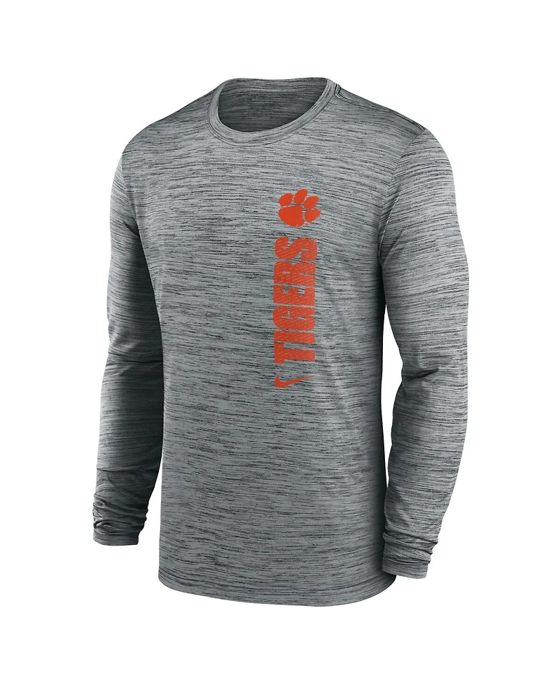 Nike Men's Heather Gray Clemson Tigers 2024 Sideline Velocity Performance Long Sleeve T-Shirt