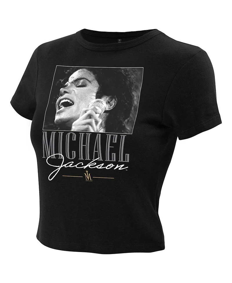 Ripple Junction Women's Black Michael Jackson Photo Cropped T-Shirt
