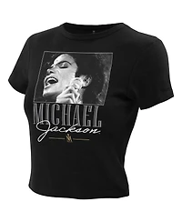 Ripple Junction Women's Black Michael Jackson Photo Cropped T-Shirt