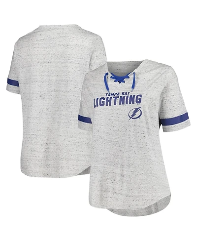 Fanatics Women's Heather Gray Tampa Bay Lightning Plus Size Lace-Up T-Shirt
