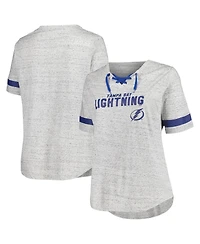 Fanatics Women's Heather Gray Tampa Bay Lightning Plus Size Lace-Up T-Shirt