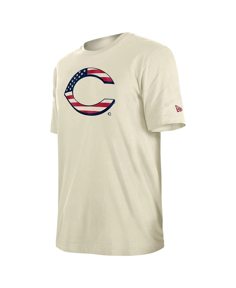New Era Men's Cream Cincinnati Reds 4th of July Flag Fill T-Shirt
